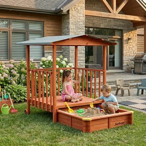 Piaskownica z werandą SUNNY, 130x130x143cm, brązowa/szara Jurhan