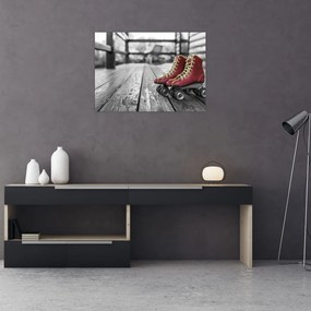 Obraz na szkle - czerwone stare wrotki (70x50 cm)