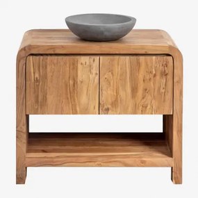 Zestaw Mebli Łazienkowych Z Drewna Vacry Akacja Brąz & Okrągły Szary Cement Ø40 Cm Tarsis & Bezlusterkowiec & Bez Kranu & ↔︎ 90 - Sklum