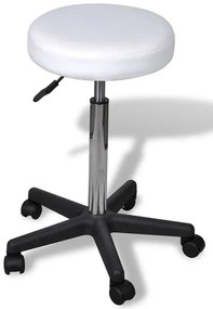 Biały okrągły regulowany taboret obrotowy na kółkach B4-M70