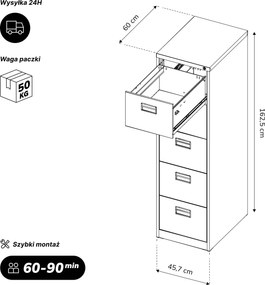 Szafa kartotekowa metalowa antracytowa, 460x1625,5x600 mm: SARA V5
