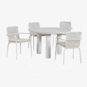 Zestaw Okrągłych Stołów Ceramicznych I Aluminiowych Arken, Ø120, Oraz Cztery Aluminiowe Krzesła Ogrodowe Alberta Z Podłokietnika Kremowa - Sklum