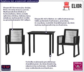 Czarny zestaw mebli ogrodowych ze szklanym stołem - Exea