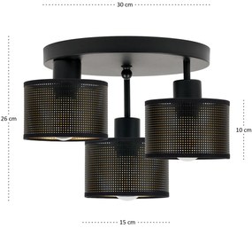 Lampa sufitowa czarna trzypunktowa z czarnymi abażurami B-3030SC-SC E2