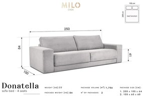 Turkusowa sztruksowa rozkładana sofa 250 cm Donatella – Milo Casa