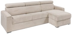 Kanapa narożna dwustronna rozkładana typu express z beżowego sztruksu - Miejsce do spania z szerokimi listewkami 160 cm - Materac 22 cm - VIZIR