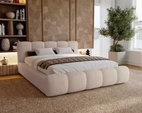 Łóżko tapicerowane 160x200 cm Ravello - łóżko z pojemnikiem, tkanina boucle beżowy (Lambi 6)