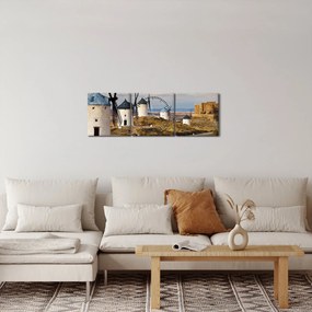 Obraz - Wiatraki Consuegra, Hiszpania (z zegarem) (90x30 cm)