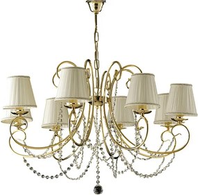 Żyrandol Magda 8-punktowy z żelaza w kolorze złotym z kloszami 118 Ø78 BL146-8-OR-PAR