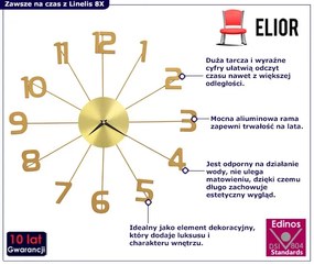 Stylowy złoty zegar ścienny 50 cm - Linelis 8X