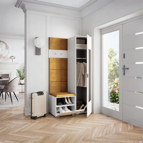 Masseno Garderoba VIRA 95/181/51 cm Nowoczesna Szafa do Przedpokoju Biała, MONOLITH 48 (Żółty)