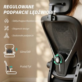 HOMCOM Fotel biurowy ergonomiczny z regulacją podłokietników i wsparciem lędźwiowym fotel do pracy czarny | Aosom PL
