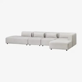 Narożna Sofa Modułowa Fogler 4-częściowa Z Leżanką Po Lewej Stronie I Pufem Tkaniny Jasnoszary - Sklum