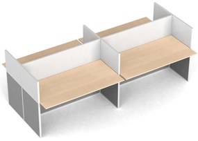 Biurko PRIMO z panelem, tablica magnetyczną, 4 stanowiska, szary/brzoza
