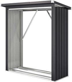 Schowek na drewno opałowe Outsunny — stalowy, podwyższone dno, dach jednospadowy, 150×66,5×150 cm, ciemnoszary