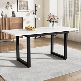 Rozkładany stół jadalny dla 4-6 osób - 140/180 x 80 x 75 cm - Nogi z płyty MDF i żelaza - Efekt marmuru - Biały