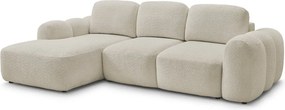Beżowy rozkładany/ze schowkiem narożnik z materiału bouclé (lewostronny/z szezlongiem) Montaigne – Bobochic Paris