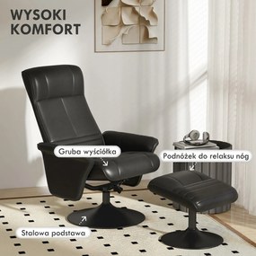 HOMCOM Fotel obrotowy ergonomiczny z podnóżkiem czarny wygodny fotel relaksacyjny do salonu do 150 kg | Aosom PL