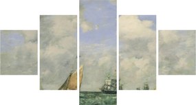 Obraz - Eugène Boudin, Ships and Sailing Boats Leaving Le Havre, reprodukcje (125x70 cm)