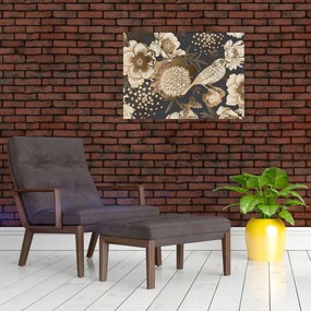Obraz złotych kwiatów na ciemnym tle (70x50 cm)