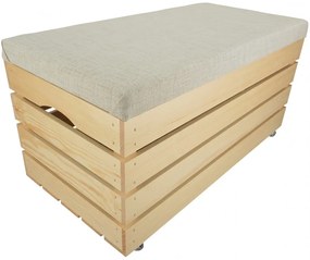 Pufa kufer skrzynia z kółkami drewniana sosnowa siedzisko 80cm naturalna