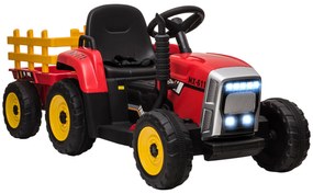HOMCOM Traktor dla dzieci z przyczepą Czerwony pojazd dla maluchów 1365x50x525 cm Zabawa na świeżym powietrzu | Aosom PL