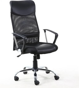 Krzesło biurowe Campus z regulowanym oparciem i fotel obrotowy z eko-skóry w kolorze czarnym.