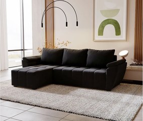 BEDANTE narożnik ZEUS L Monolith 97 lewy czarny z funkcją spania sofa w kształcie litery L z pojemnikiem na pościel kanapa do salonu sofa rozkładana