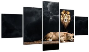 Obraz - Lew i lwica w chmurach (125x70 cm)