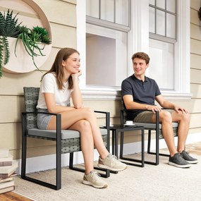 Outsunny Rattan Bistroset, 3-częściowy zestaw mebli ogrodowych z 2 krzesłami ogrodowymi, stolikiem kawowym, zdejmowanymi poduszkami Jasnoszary | Aosom PL