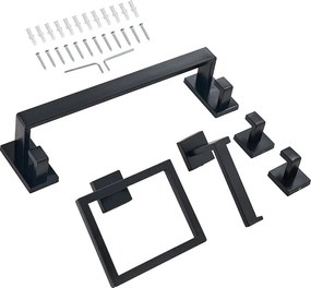 Akcesoria Łazienkowe SucceBuy 5PCs, Ścienny Wieszak na Ręczniki ze Stali Nierdzewnej, Drążek 40 cm, z Kwadratowymi Podpórkami na Ręczniki, 2 Haki na Szlafrok