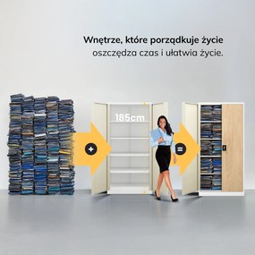 Biurowa szafa metalowa JAN, 900 x 1850 x 400 mm, Eco Design: biała/ dąb sonoma