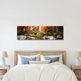 Obraz - Wodospady w pomarańczowym lesie (170x50 cm)
