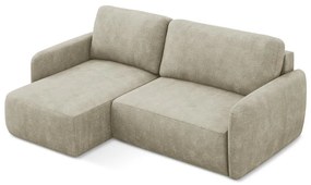 Beżowy narożnik rozkładany z tkaniny szenilowej ze schowkiem (lewostronny/z szezlongiem) Lilo – Makamii