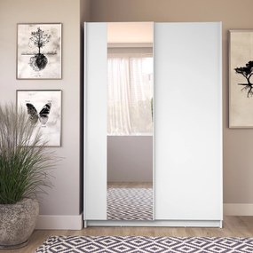 Szafa Przesuwna CERON 120 cm z Lustrem Szafa Dwudrzwiowa, Biały
