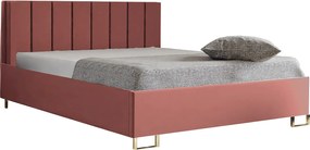 Łóżko tapicerowane MALIBU, wezgłowie, obicie MONOLITH, pojemnik na pościel, podnośnik gazowy, wysokość spania 39 cm, 120x200 cm, Różowy
