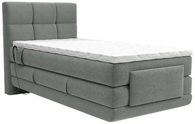 Zestaw łóżko kontynentalne z pikowanym zagłówkiem + stelaż elektryczny relaksacyjny + materac + nakładka na materac - 100 x 200 cm - Tkanina - Jasnoszary - LODI marki PALACIO