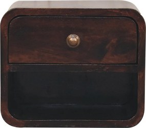 Artisan Furniture Lite drewno Mini Zaokrąglona Szafka Nocna na Ścianę w Odcieniu Kalifornijskiego Orzecha z Otwartą Półką