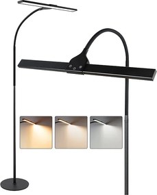 NETTLIFE Lampa podłogowa LED do salonu Ściemnialna czarna Lampa do czytania - Nowoczesny salon 10 W Lampa biurkowa dotykowa z timerem