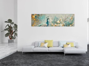Obraz - Paw ze złotą dekoracją (170x50 cm)