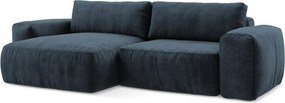 Ciemnoniebieski rozkładany narożnik z tkaniny szenilowej (lewostronny/z szezlongiem) Kuki – Makamii