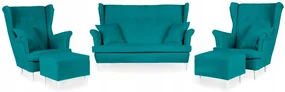 Zestaw wypoczynkowy mebli uszak Ari sofa fotele pufy Family Meble komplet