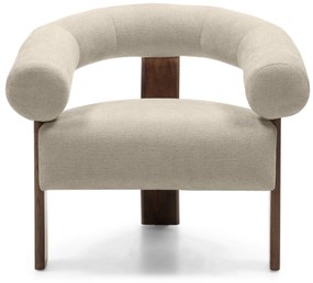 Beżowy designerski fotel KOKEI ALIA, dekor orzech