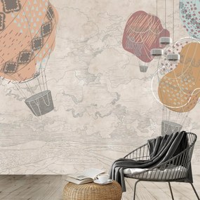 Fototapeta - Balony nad miastem, ciepłe odcienie (196x136 cm)