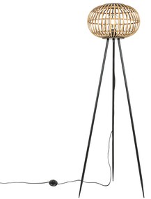 Orientalna lampa podłogowa na trójnogu z bambusa - AmiraKolonialny Oswietlenie wewnetrzne