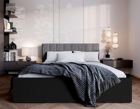 Czarne łóżko z szarym tapicerowanym zagłówkiem 90x200 K2-W44