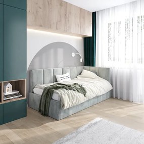 Popielate tapicerowane łóżko młodzieżowe 80x200 - Golones 3X
