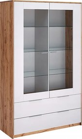 Nowoczesny regał z witryną dąb craft + biały E6-R86