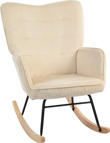 HOMCOM Vintage Fotel Huśtawkowy, Zakrzywione Płózki, Gruba Wyściółka, Buk i Stal, Beżowy