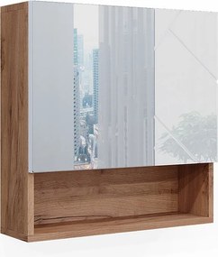 Szafka z lustrem w łazience biały wysoki połysk/złoty dąb power 54x16.9x55 irma